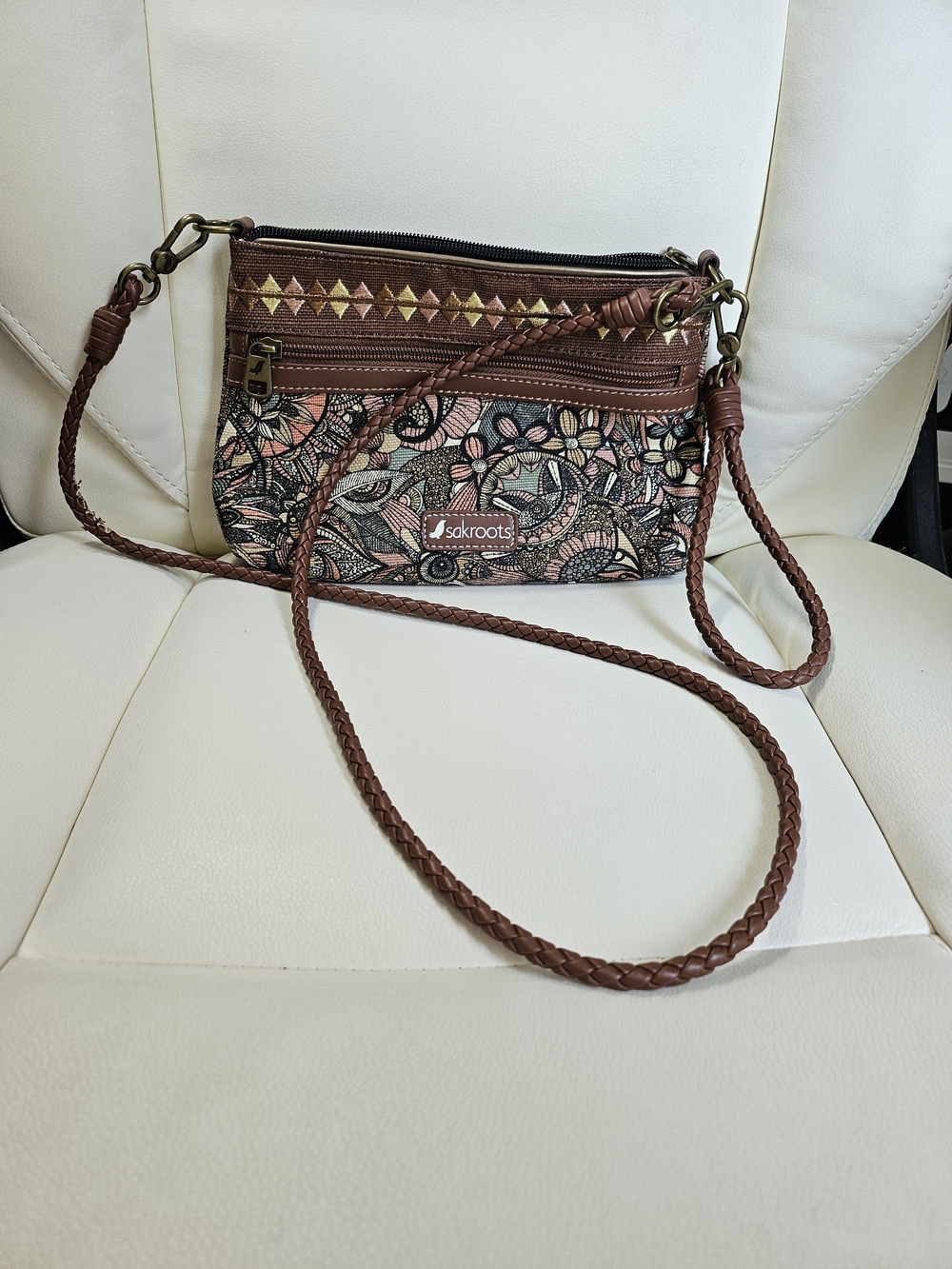Sakroots Brown Floral Crossbody/Wristlet Bag